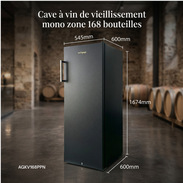 Cave à vin de vieillissement AGKV168PPN Lecépage 168 bouteilles Porte pleine noire