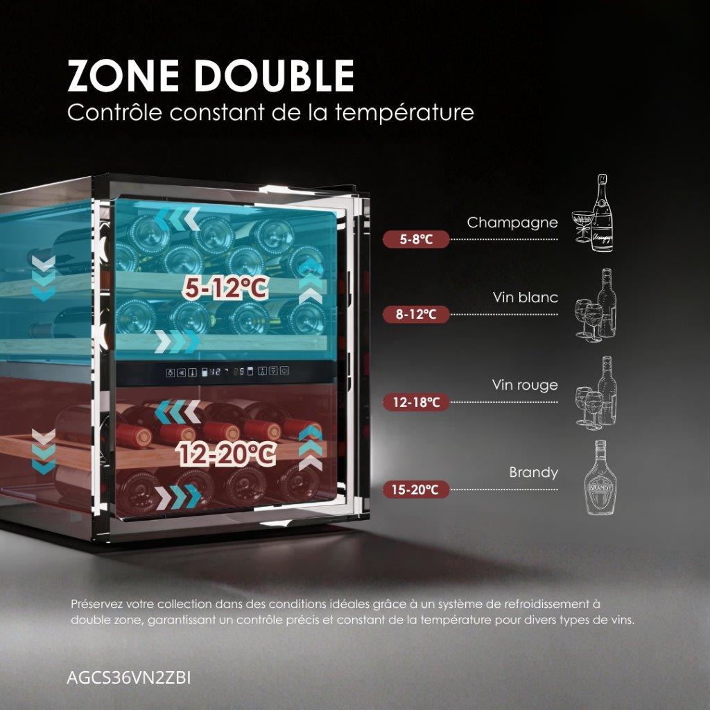 Cave à vin encastrable AGCS36VN2ZBI Lécepage 36 bouteilles 2 zones