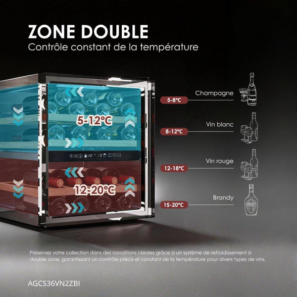 Cave à vin encastrable AGCS36VN2ZBI Lécepage 36 bouteilles 2 zones