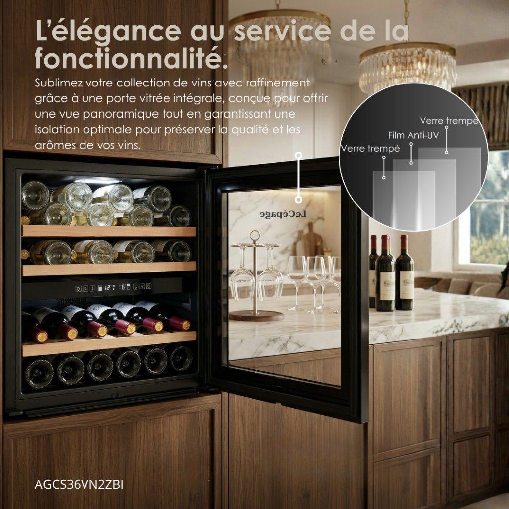 Cave à vin encastrable AGCS36VN2ZBI Lécepage 36 bouteilles 2 zones