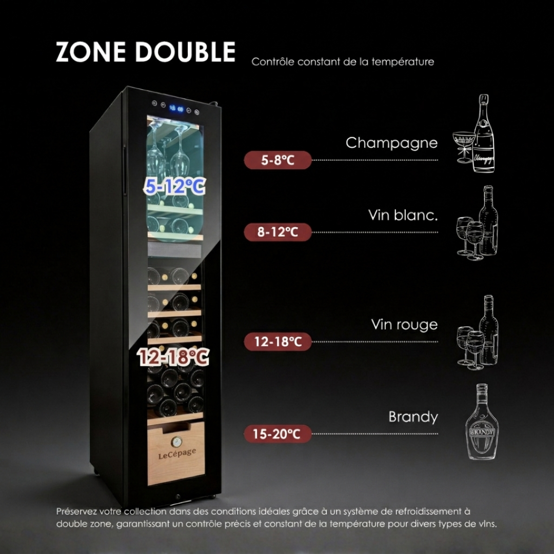 AGCS70VN2Z Cave à vin 2 zones faible largeur jusqu'à 68 bouteilles LeCépage