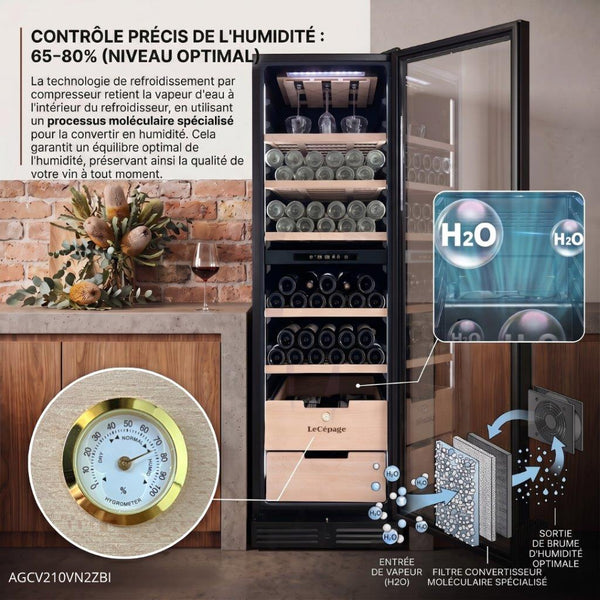 Lécépage Cave à vin enchassable AGCV210VN2ZBI – 209 bouteilles – Double zone
