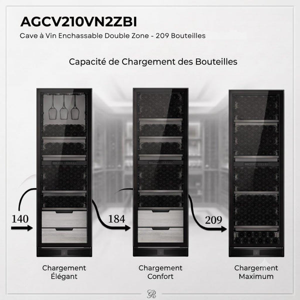 Lécépage Cave à vin enchassable AGCV210VN2ZBI – 209 bouteilles – Double zone