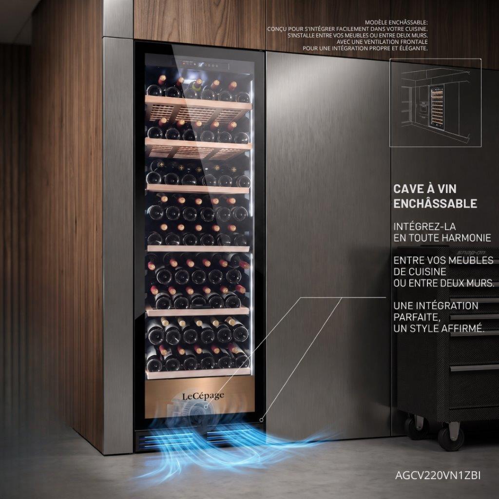 Cave à vin de vieillissement AGCV220VN1ZBI Lecépage 209 bouteilles Porte verre noire