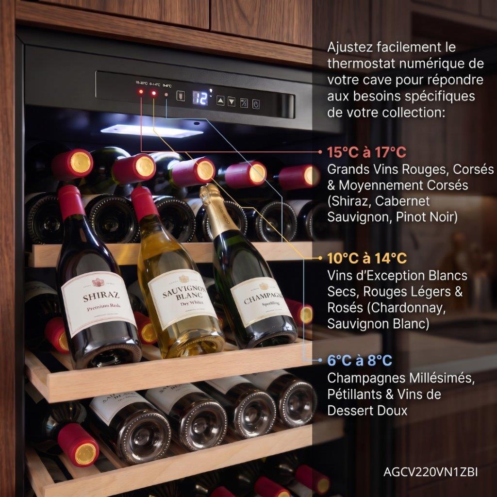 Cave à vin de vieillissement AGCV220VN1ZBI Lecépage 209 bouteilles Porte verre noire