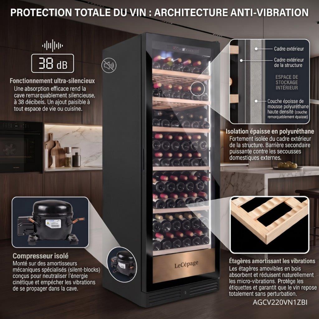 Cave à vin de vieillissement AGCV220VN1ZBI Lecépage 209 bouteilles Porte verre noire