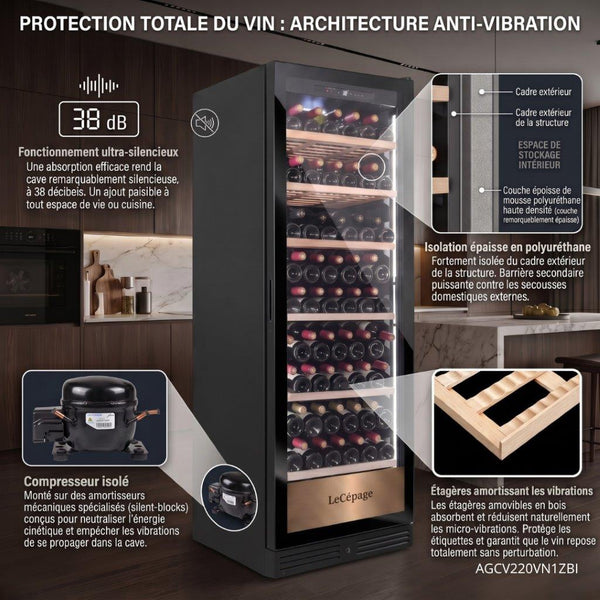 Cave à vin de vieillissement AGCV220VN1ZBI Lecépage 209 bouteilles Porte verre noire